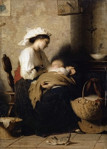 Italian Mother with Sleeping Infant [1859] by Jacques Alfred van Muyden [1818–1898]